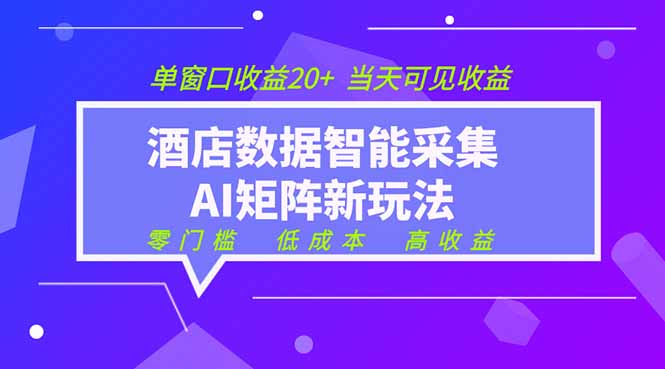 （19041期）2026酒店数据采集ai智能矩阵新风口  低成本   高收益   当天见收益   单窗口20+武野创库-网创项目资源站-副业项目-创业项目-搞钱项目野创库