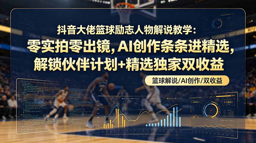 （19047期）抖音大佬篮球励志人物解说教学：零实拍零出镜，AI创作条条进精选，解锁伙伴计划+精选独家双收益武野创库-网创项目资源站-副业项目-创业项目-搞钱项目野创库