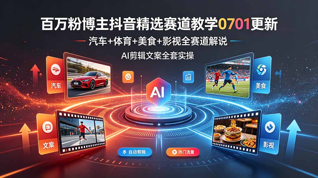 （19144期）百万粉博主抖音精选赛道教学-0701更新，汽车+体育+美食+影视全赛道解说，AI剪辑文案全套实操武野创库-网创项目资源站-副业项目-创业项目-搞钱项目野创库