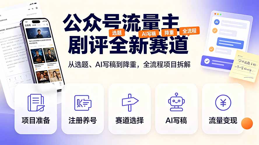 （19348期）公众号流量主剧评全新赛道，从选题、AI写稿到降重，全流程项目拆解武野创库-网创项目资源站-副业项目-创业项目-搞钱项目野创库