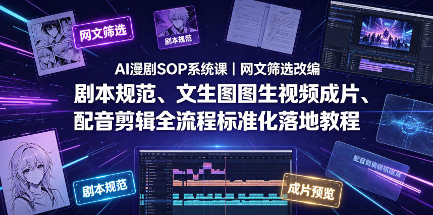 AI漫剧SOP系统课｜网文筛选改编、剧本规范、文生图图生视频成片、配音剪辑全流程标准化落地教程武野创库-网创项目资源站-副业项目-创业项目-搞钱项目野创库