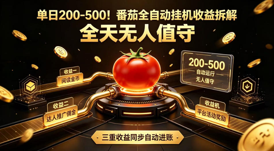 单日200-500！番茄全自动挂G收益拆解，全天无人值守，矩阵操作收益翻倍【揭秘】武野创库-网创项目资源站-副业项目-创业项目-搞钱项目野创库