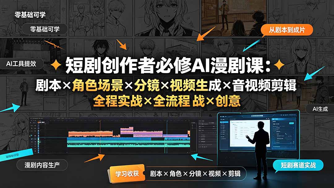 （19459期）短剧创作者必修AI漫剧课：剧本×角色场景×分镜×视频生成×音视频剪辑×全流程实战×创意短片拆解武野创库-网创项目资源站-副业项目-创业项目-搞钱项目野创库