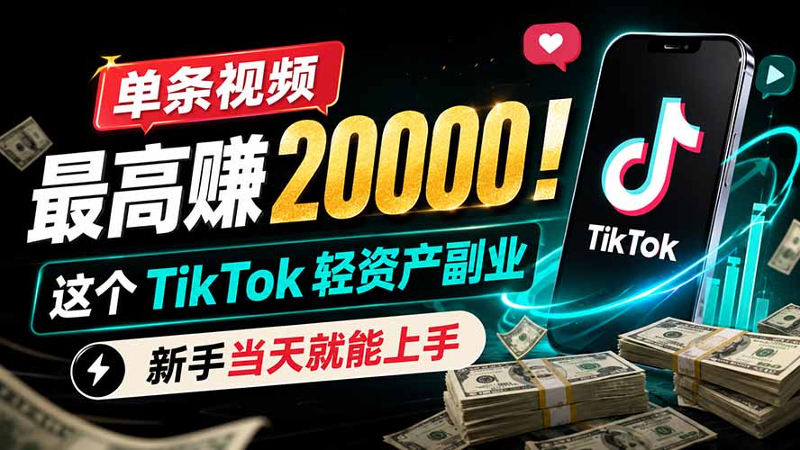 （19457期）单条视频最高赚 20000！这个 TikTok 轻资产副业，新手当天就能上手武野创库-网创项目资源站-副业项目-创业项目-搞钱项目野创库