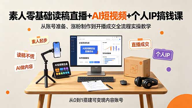 （19232期）素人零基础读稿直播+AI短视频+个人IP搞钱课，从账号准备、涨粉制作到开播成交全流程实操教学武野创库-网创项目资源站-副业项目-创业项目-搞钱项目野创库