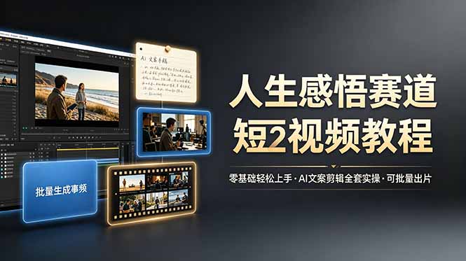 （19115期）人生感悟赛道短视频教程，零基础轻松上手，AI文案剪辑全套实操可批量出片武野创库-网创项目资源站-副业项目-创业项目-搞钱项目野创库