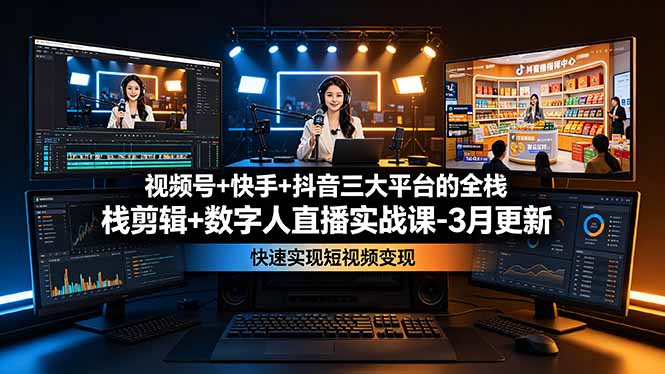 （19146期）视频号+快手+抖音三大平台的全栈剪辑+数字人直播实战课-3月更新：快速实现短视频变现武野创库-网创项目资源站-副业项目-创业项目-搞钱项目野创库