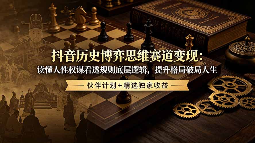 （19116期）抖音历史博弈思维赛道变现：读懂人性权谋看透规则底层逻辑，提升格局破局人生，伙伴计划+精选独家收益武野创库-网创项目资源站-副业项目-创业项目-搞钱项目野创库