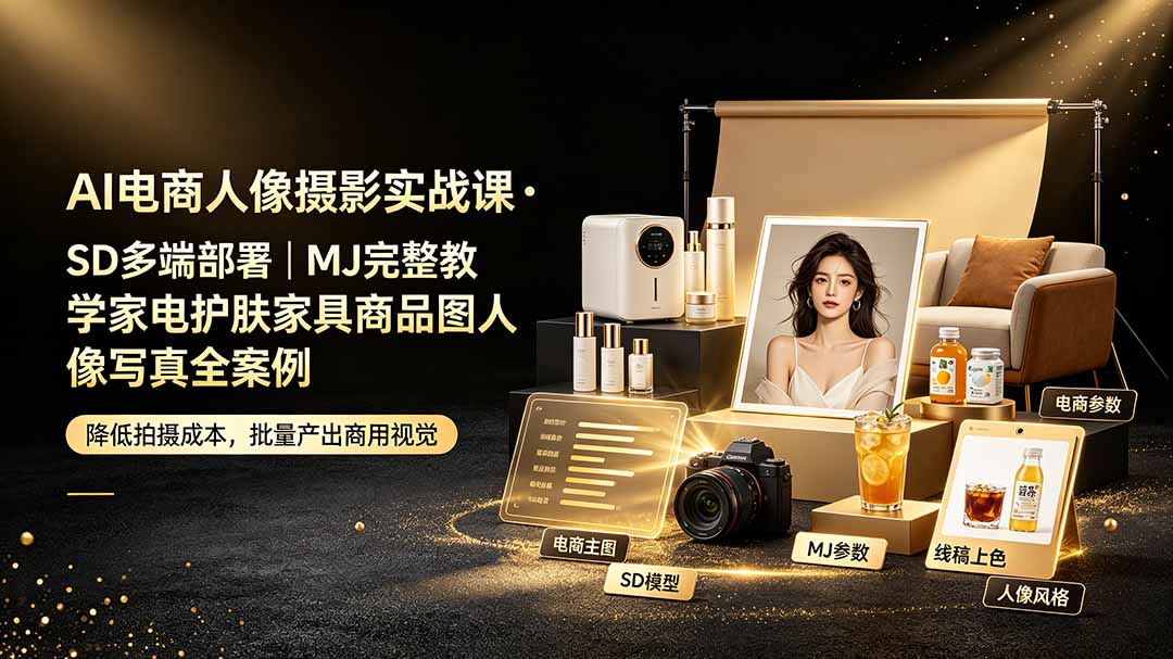 （19262期）AI电商人像摄影实战课·SD多端部署｜MJ完整教学｜家电护肤家具商品图人像写真全案例武野创库-网创项目资源站-副业项目-创业项目-搞钱项目野创库