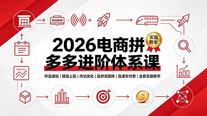 （19206期）2026电商拼多多进阶体系课，开店避坑，链接上架，内功优化，自然流矩阵｜直通车付费｜全套实操教学武野创库-网创项目资源站-副业项目-创业项目-搞钱项目野创库