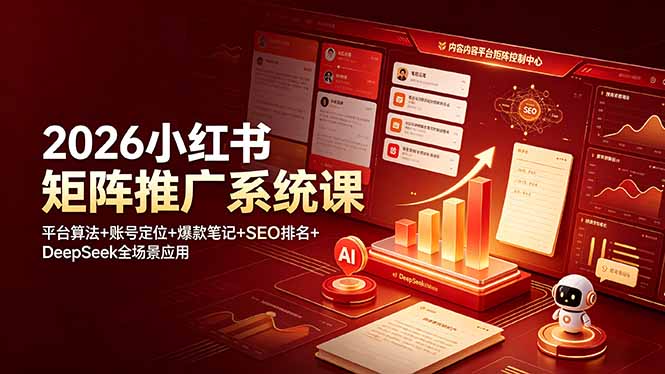 （19129期）2026小红书矩阵推广系统课：平台算法+账号定位+爆款笔记+SEO排名+DeepSeek全场景应用武野创库-网创项目资源站-副业项目-创业项目-搞钱项目野创库