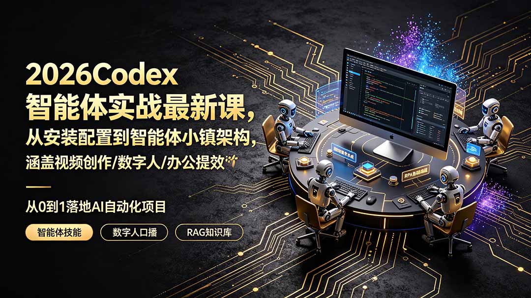 （19237期）2026Codex智能体实战最新课，从安装配置到智能体小镇架构，涵盖视频创作/数字人/办公提效全技能武野创库-网创项目资源站-副业项目-创业项目-搞钱项目野创库