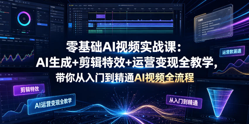 零基础AI视频实战课：AI生成+剪辑特效+运营变现全教学，带你从入门到精通AI视频全流程武野创库-网创项目资源站-副业项目-创业项目-搞钱项目野创库