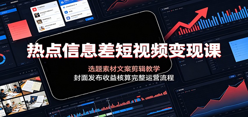 热点信息差短视频变现课：选题素材文案剪辑教学，封面发布收益核算完整运营流程武野创库-网创项目资源站-副业项目-创业项目-搞钱项目野创库