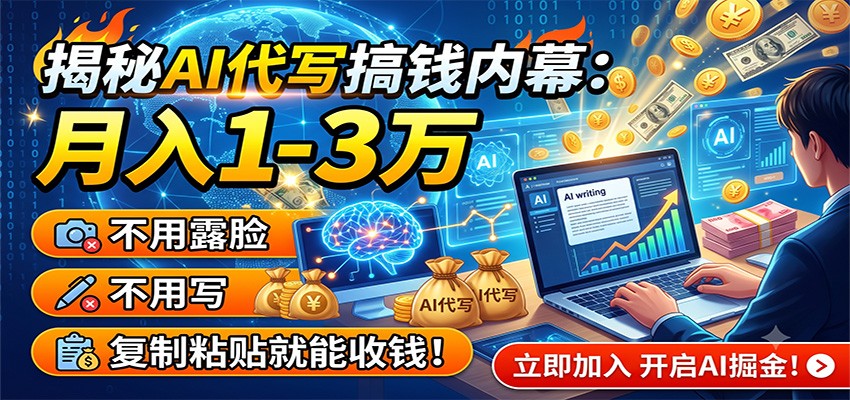 揭秘AI代写搞钱内幕：月入1-3万，不用露脸不用写，复制粘贴就能收钱！武野创库-网创项目资源站-副业项目-创业项目-搞钱项目野创库