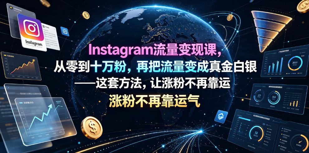 Instagram流量变现课，从零到十万粉，再把流量变成真金白银——这套方法，让涨粉不再靠运气【原创双语字幕】武野创库-网创项目资源站-副业项目-创业项目-搞钱项目野创库