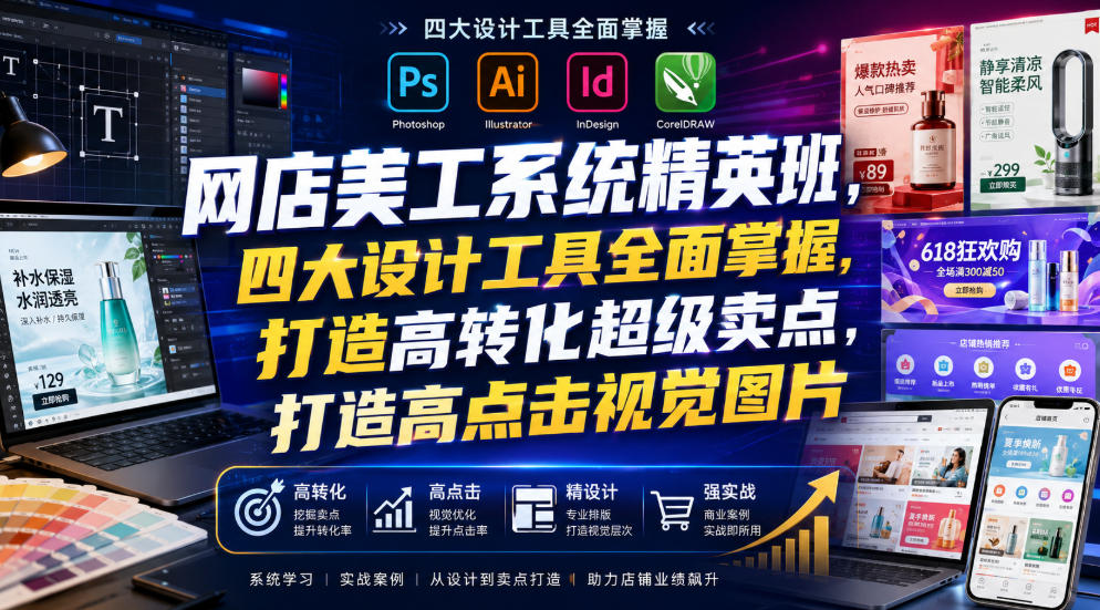 网店美工系统精英班，四大设计工具全面掌握，打造高转化超级卖点，打造高点击视觉图片（2026年7月）武野创库-网创项目资源站-副业项目-创业项目-搞钱项目野创库