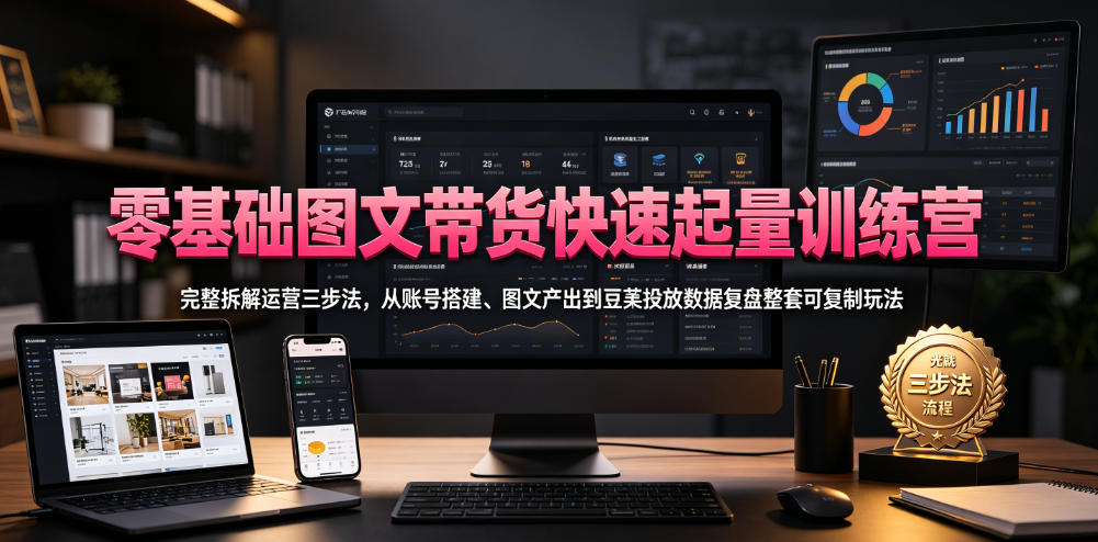 零基础图文带货快速起量训练营，完整拆解运营三步法，从账号搭建、图文产出到豆荚投放数据复盘整套可复制玩法武野创库-网创项目资源站-副业项目-创业项目-搞钱项目野创库