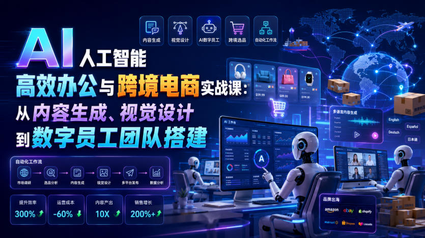 AI人工智能高效办公与跨境电商实战课：从内容生成、视觉设计到数字员工团队搭建武野创库-网创项目资源站-副业项目-创业项目-搞钱项目野创库