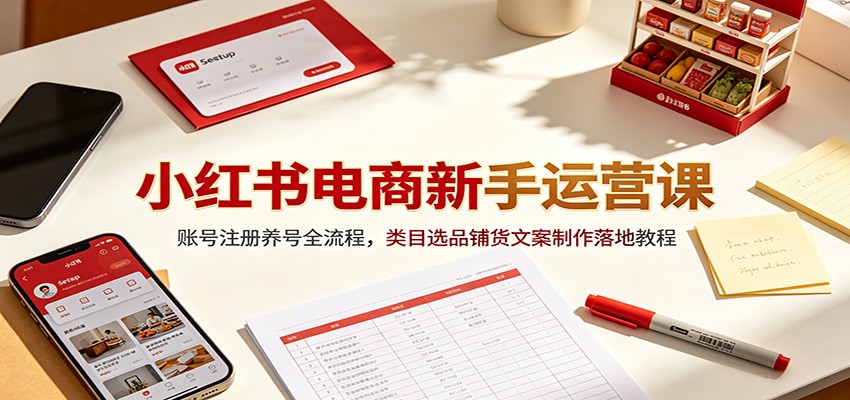 小红书电商新手运营课：账号注册养号全流程，类目选品铺货文案制作落地教程武野创库-网创项目资源站-副业项目-创业项目-搞钱项目野创库