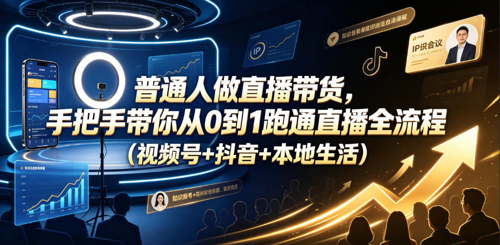 普通人做直播带货，手把手带你从0到1跑通直播全流程（视频号+抖音+本地生活）武野创库-网创项目资源站-副业项目-创业项目-搞钱项目野创库