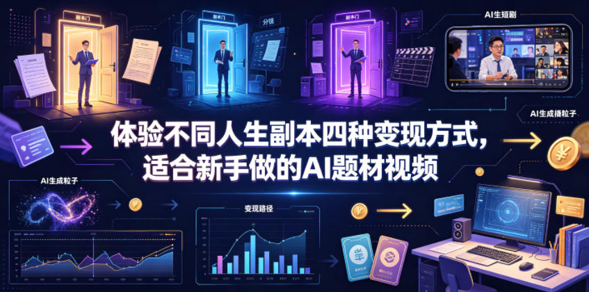 体验不同人生副本四种变现方式，适合新手做的AI题材视频武野创库-网创项目资源站-副业项目-创业项目-搞钱项目野创库