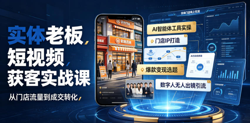 实体老板短视频获客实战课｜AI智能体工具全套实操、门店IP打造、爆款变现选题、数字人无人出镜引流完整教程武野创库-网创项目资源站-副业项目-创业项目-搞钱项目野创库