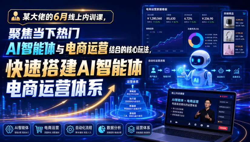 某大佬的6月线上内训课，聚焦当下热门AI智能体与电商运营结合的核心玩法，快速搭建AI智能体电商运营体系武野创库-网创项目资源站-副业项目-创业项目-搞钱项目野创库