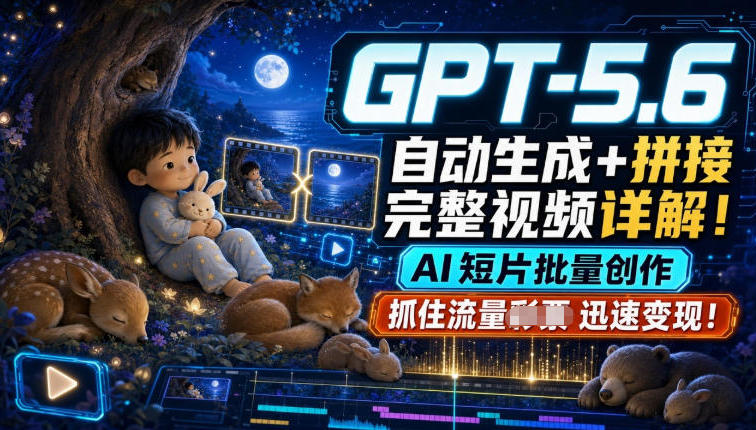 GPT-5.6自动生成＋拼接完整视频详解，AI短片批量创作，抓住流量迅速变现！武野创库-网创项目资源站-副业项目-创业项目-搞钱项目野创库
