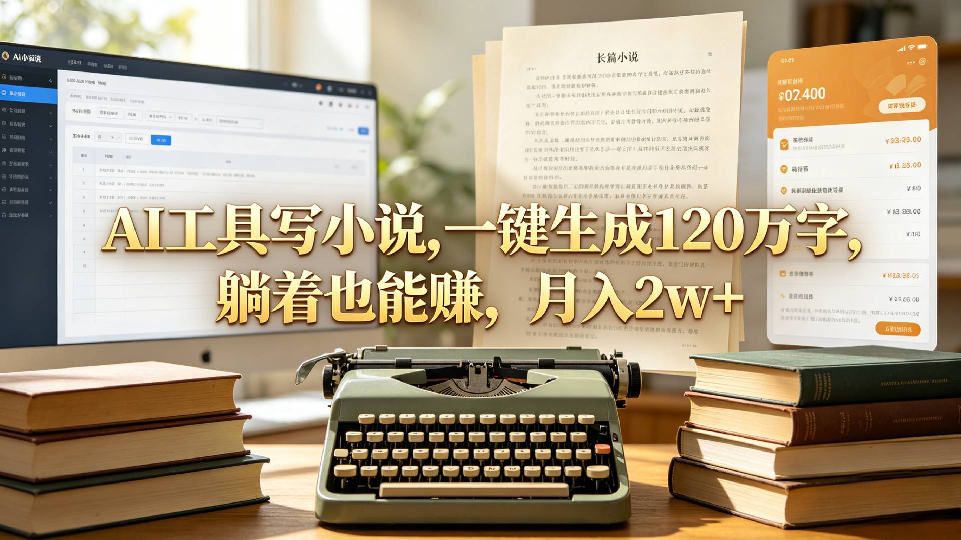 AI工具写小说,一键生成120万字，躺着也能赚，月入2w+！武野创库-网创项目资源站-副业项目-创业项目-搞钱项目野创库