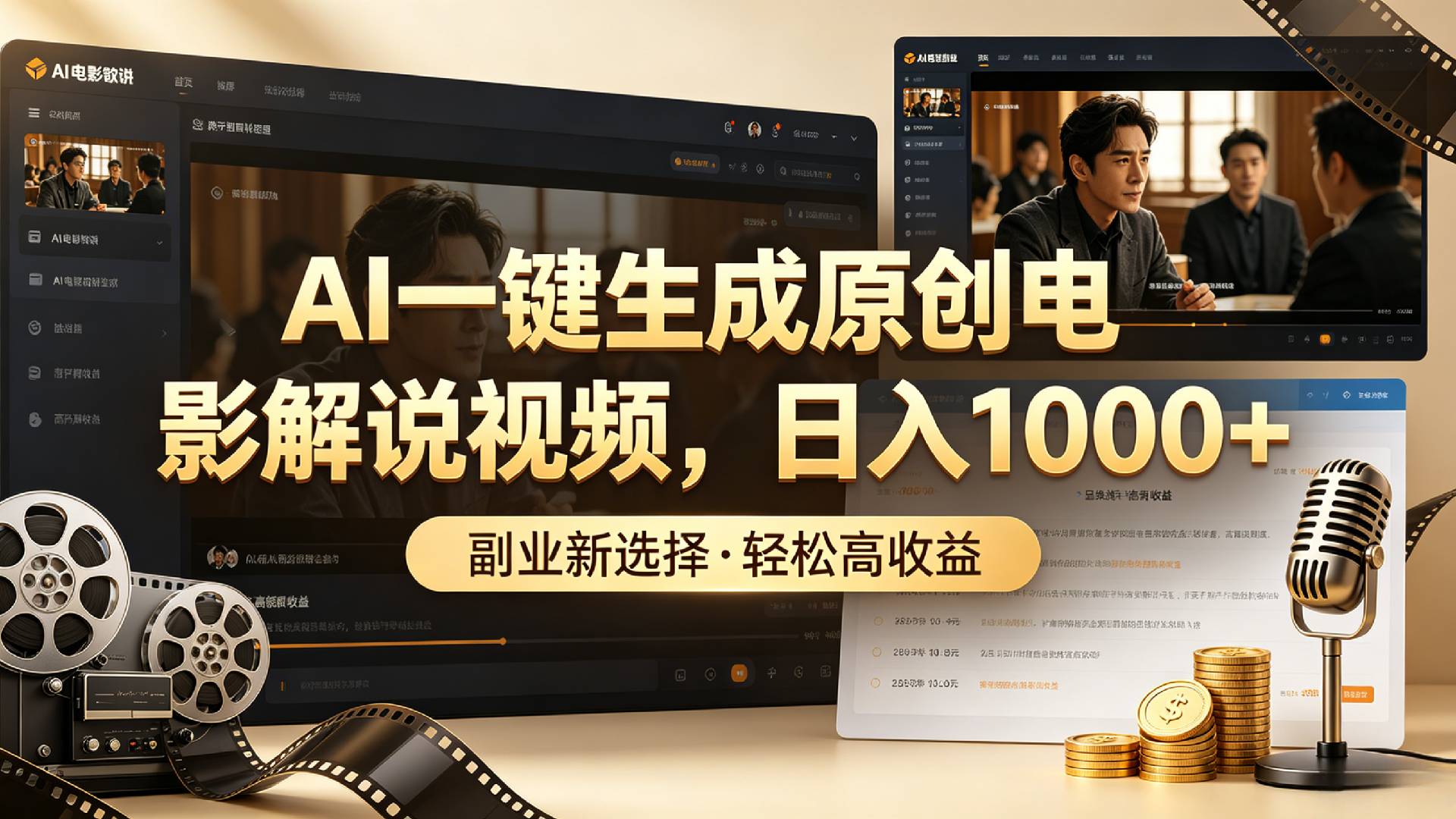 AI一键生成原创电影解说视频，日入1000+！武野创库-网创项目资源站-副业项目-创业项目-搞钱项目野创库
