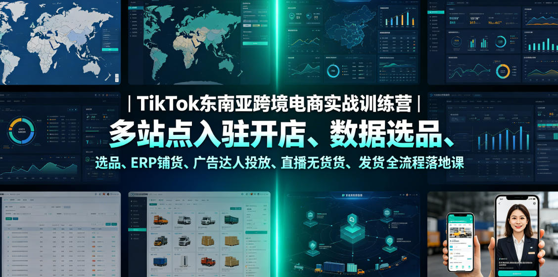 TikTok东南亚跨境电商实战训练营｜多站点入驻开店、数据选品、ERP铺货、广告达人投放、直播无货源发货全流程落地课武野创库-网创项目资源站-副业项目-创业项目-搞钱项目野创库