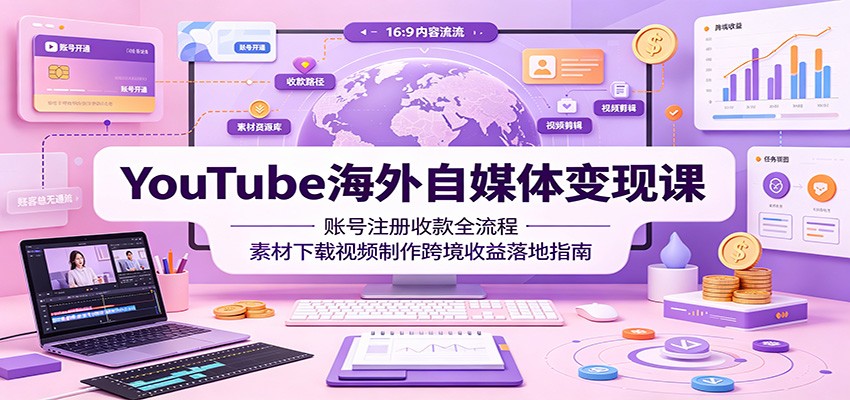 YouTube海外自媒体变现课：账号注册收款全流程，素材下载视频制作跨境收益落地指南武野创库-网创项目资源站-副业项目-创业项目-搞钱项目野创库