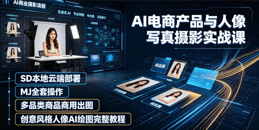 AI电商产品与人像写真摄影实战课｜SD本地云端部署、MJ全套操作、多品类商品商用出图、创意风格人像AI绘图完整教程武野创库-网创项目资源站-副业项目-创业项目-搞钱项目野创库