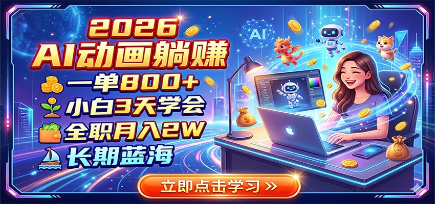 2026 AI动画躺赚：一单800+，小白3天学会，全职月入2W，长期蓝海武野创库-网创项目资源站-副业项目-创业项目-搞钱项目野创库