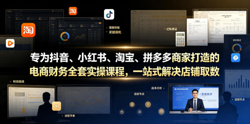 专为抖音、小红书、淘宝、拼多多商家打造的电商财务全套实操课程，一站式解决店铺取数、记账、报税全流程难题武野创库-网创项目资源站-副业项目-创业项目-搞钱项目野创库