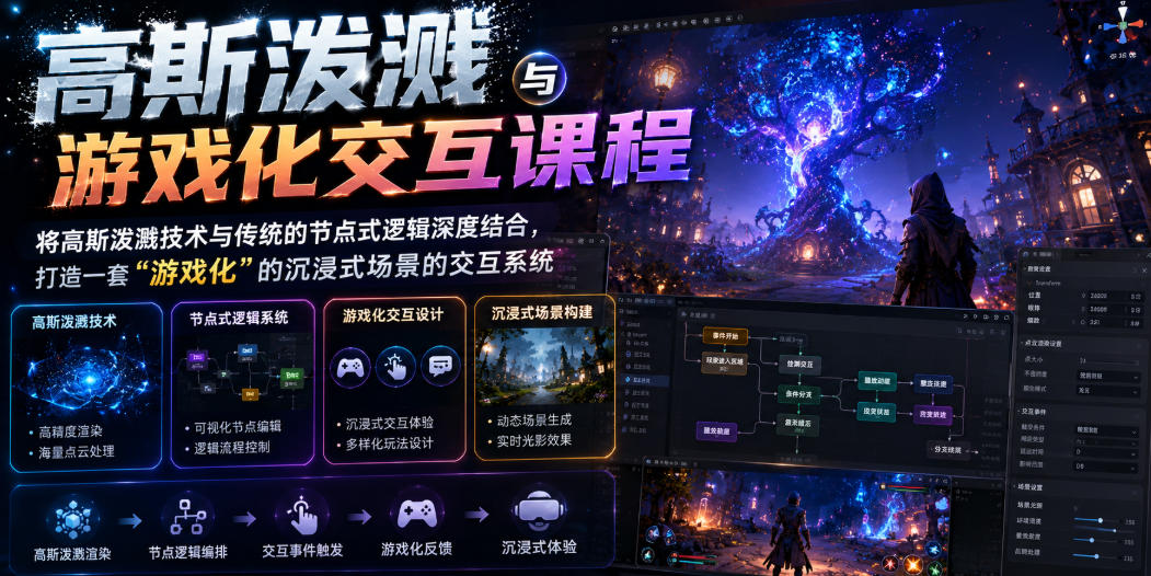 高斯泼溅与游戏化交互课程，将高斯泼溅技术与传统的节点式逻辑深度结合，打造一套“游戏化”的沉浸式场景的交互系统武野创库-网创项目资源站-副业项目-创业项目-搞钱项目野创库
