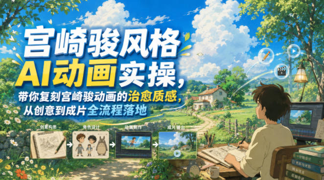 宫崎骏风格AI动画实操，带你复刻宫崎骏动画的治愈质感，从创意到成片全流程落地武野创库-网创项目资源站-副业项目-创业项目-搞钱项目野创库