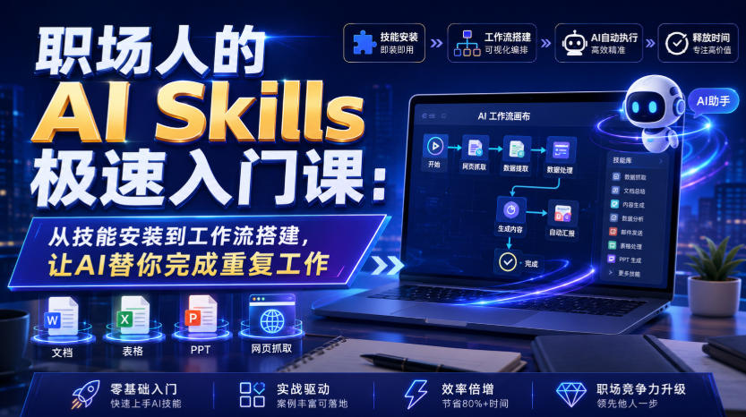 职场人的AI Skills极速入门课：从技能安装到工作流搭建，让AI替你完成重复工作武野创库-网创项目资源站-副业项目-创业项目-搞钱项目野创库