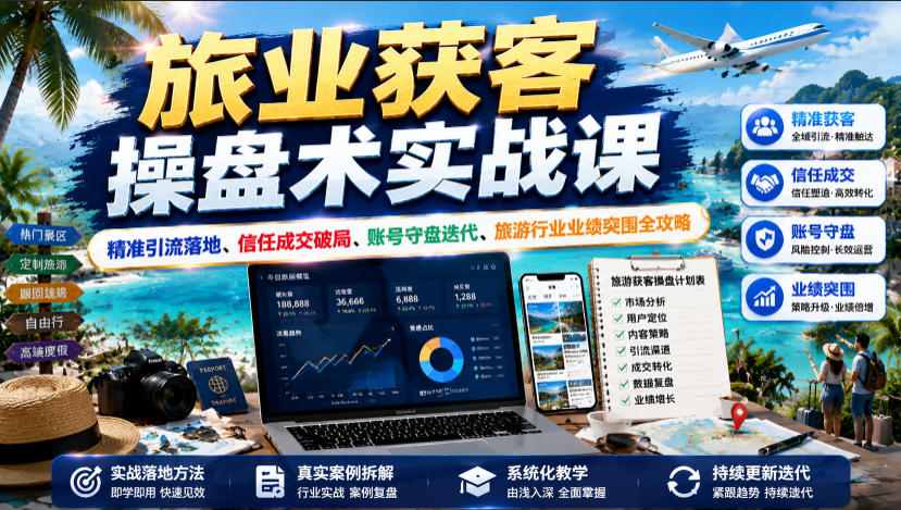 旅业获客操盘术实战课｜精准引流落地、信任成交破局、账号守盘迭代、旅游行业业绩突围全攻略武野创库-网创项目资源站-副业项目-创业项目-搞钱项目野创库