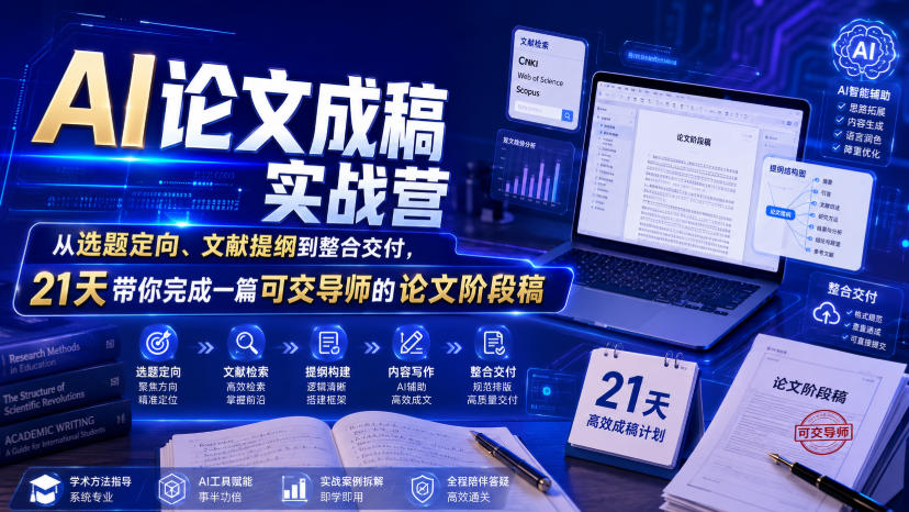 AI论文成稿实战营，从选题定向、文献提纲到整合交付，21天带你完成一篇可交导师的论文阶段稿武野创库-网创项目资源站-副业项目-创业项目-搞钱项目野创库