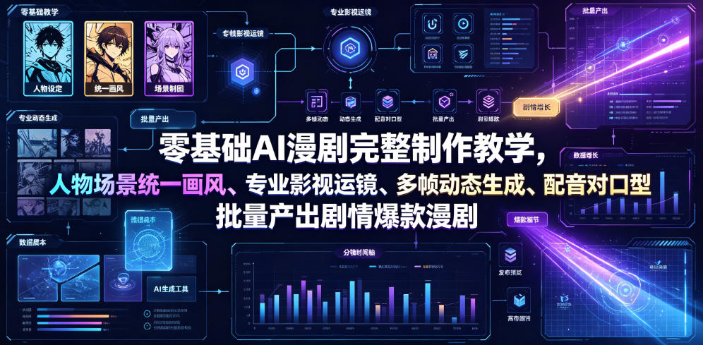 零基础AI漫剧完整制作教学，人物场景统一画风、专业影视运镜、多帧动态生成、配音对口型，批量产出剧情爆款漫剧武野创库-网创项目资源站-副业项目-创业项目-搞钱项目野创库
