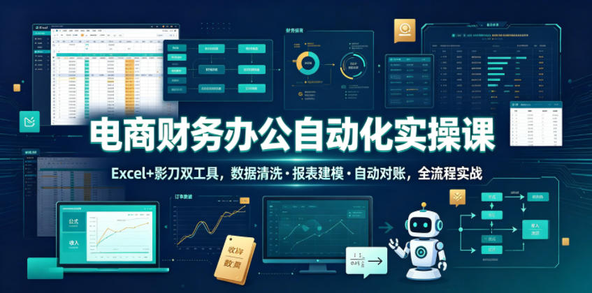电商财务办公自动化实操课，Excel+影刀双工具，数据清洗・报表建模・自动对账，全流程实战武野创库-网创项目资源站-副业项目-创业项目-搞钱项目野创库