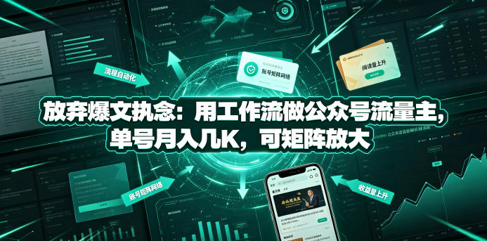 放弃爆文执念：用工作流做公众号流量主，单号月入几K，可矩阵放大武野创库-网创项目资源站-副业项目-创业项目-搞钱项目野创库