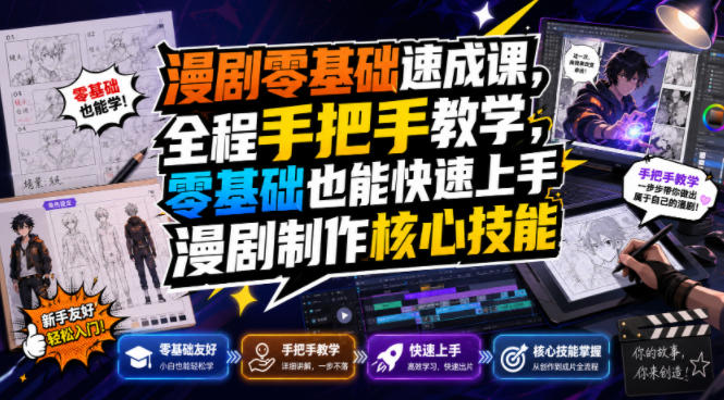 漫剧零基础速成课，全程手把手教学，零基础也能快速上手漫剧制作核心技能武野创库-网创项目资源站-副业项目-创业项目-搞钱项目野创库