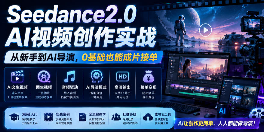 Seedance2.0 AI视频创作实战，从新手到AI导演，0基础也能成片接单变现武野创库-网创项目资源站-副业项目-创业项目-搞钱项目野创库