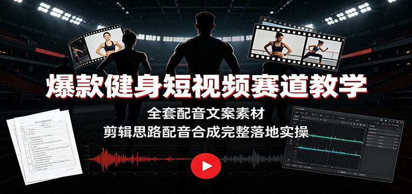 爆款健身短视频赛道教学：全套配音文案素材，剪辑思路配音合成完整落地实操武野创库-网创项目资源站-副业项目-创业项目-搞钱项目野创库