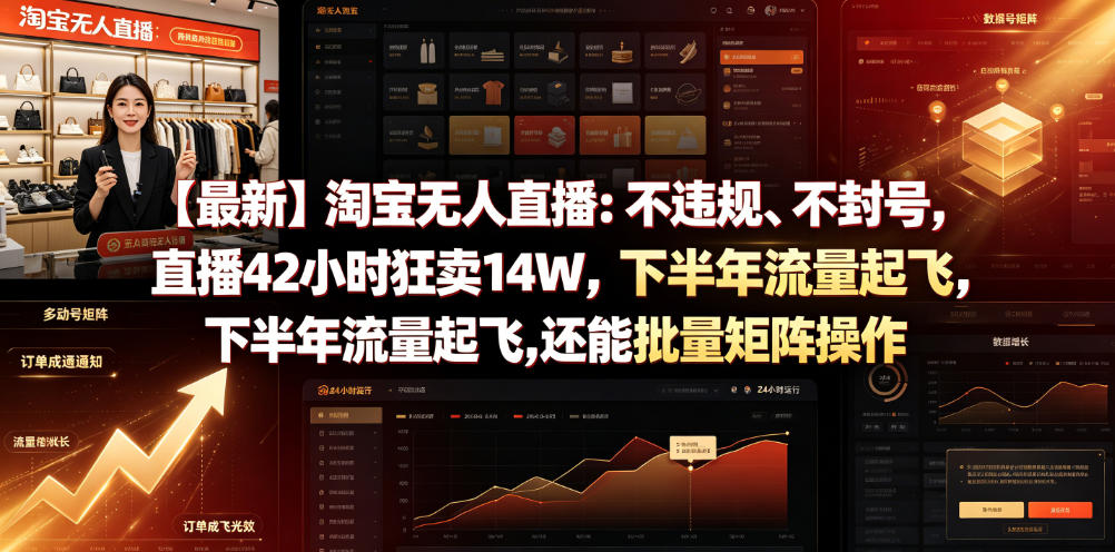 【最新】淘宝无人直播：不违规、不封号，直播42小时狂卖14W，下半年流量起飞，还能批量矩阵操作【揭秘】武野创库-网创项目资源站-副业项目-创业项目-搞钱项目野创库