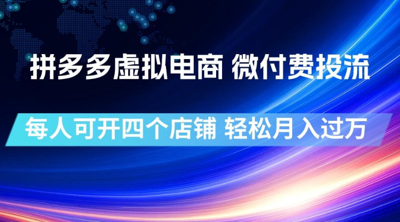 拼多多虚拟电商，微付费投流玩法，每人可开四个店，轻松月入过1W【揭秘】武野创库-网创项目资源站-副业项目-创业项目-搞钱项目野创库