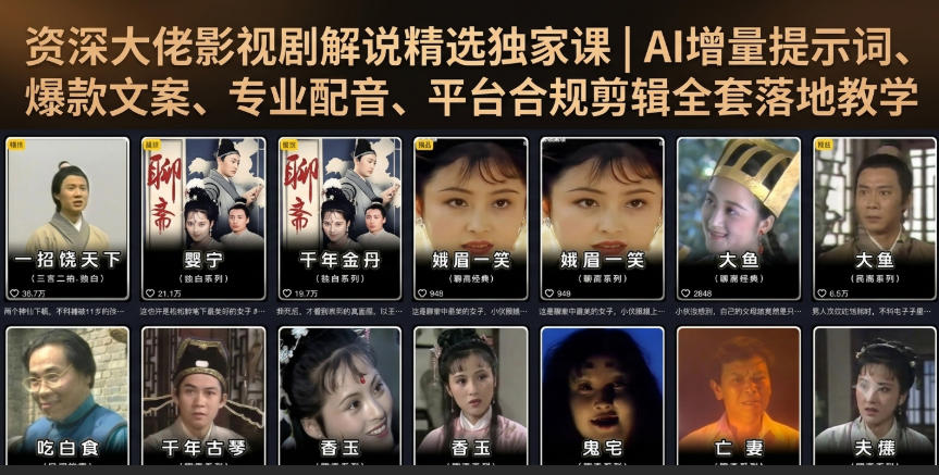 资深大佬影视剧解说精选独家课｜AI增量提示词、爆款文案、专业配音、平台合规剪辑全套落地教学武野创库-网创项目资源站-副业项目-创业项目-搞钱项目野创库